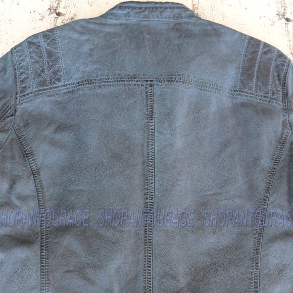 Cave Blue Men`s Long Sleeve Genuine Leather Jacket By Mauritius. - Picture 5 of 6